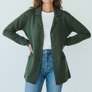 Talbots Women's Green Wool Button Front Cardigan Sweater Jacket Size M